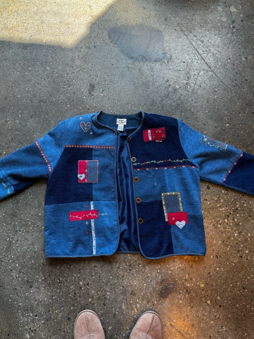 Vintage Koret City Blues Patchwork Denim Look Jacket Plus Size 18W Coquette 90s - Picture 9 of 14